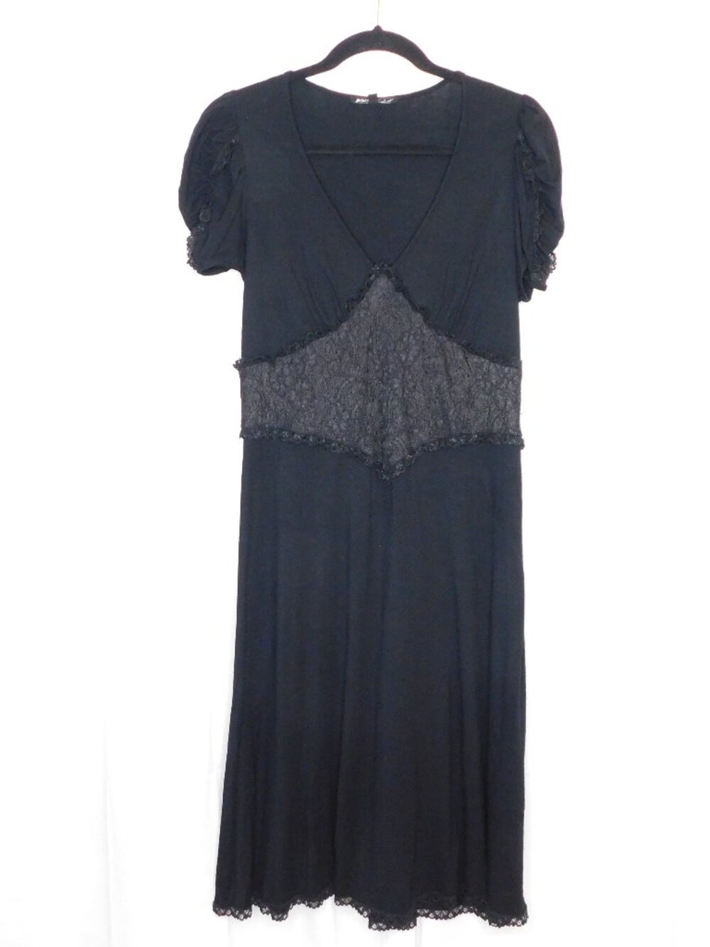 Betsey Johnson Vintage Black Label Black Whimsigoth V-Neck Midi Dress | VGUC | L